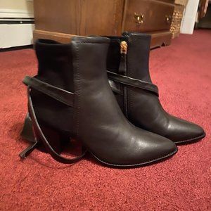 Alexandre Birman Black Genuine Leather Tie Ankle Bootie